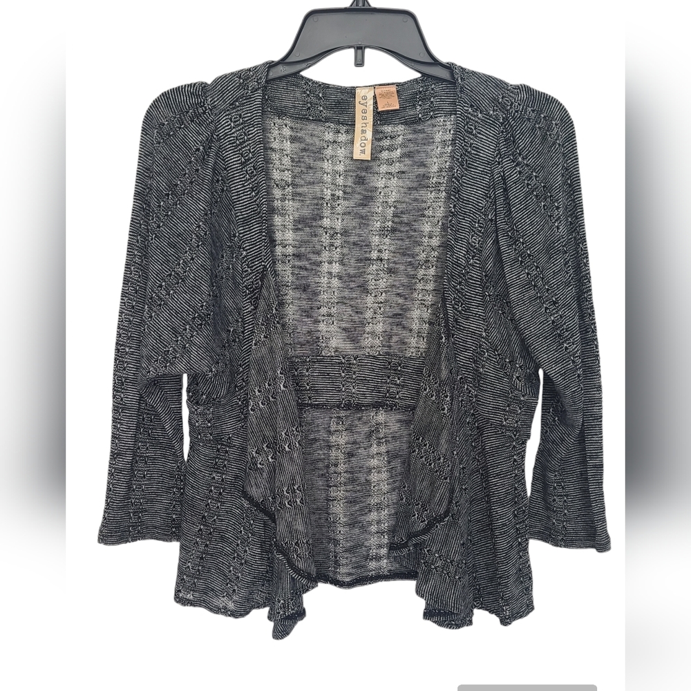 Eyeshadow Women's Open Knit Cardigan Gray Black Size Large..